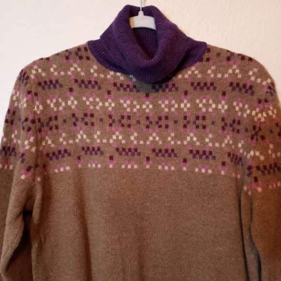 VTG Soft Lambswool Sweater Tan & Purple Turtleneck by Jillian Jones XL - Picture 7 of 7